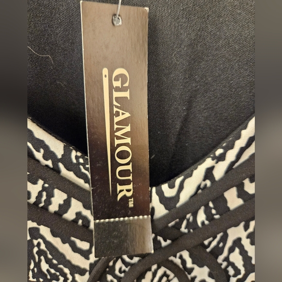 NWT - Glamour Black and White Stretch Midi Dress - Size 16 - Picture 8 of 12